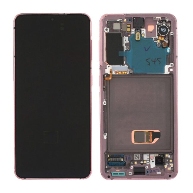 Ekranas Samsung G991 S21 5G su lietimui jautriu stikliuku ir rėmeliu Phantom Violet originalus (service pack)