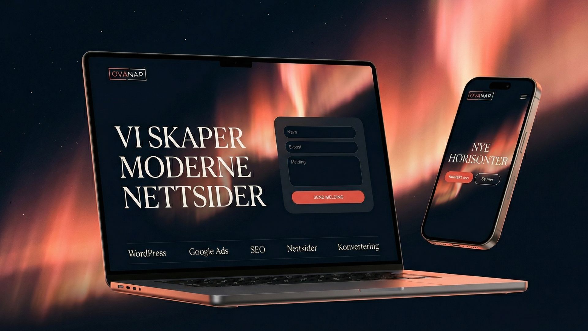 Ovanap nettside på laptop og mobil